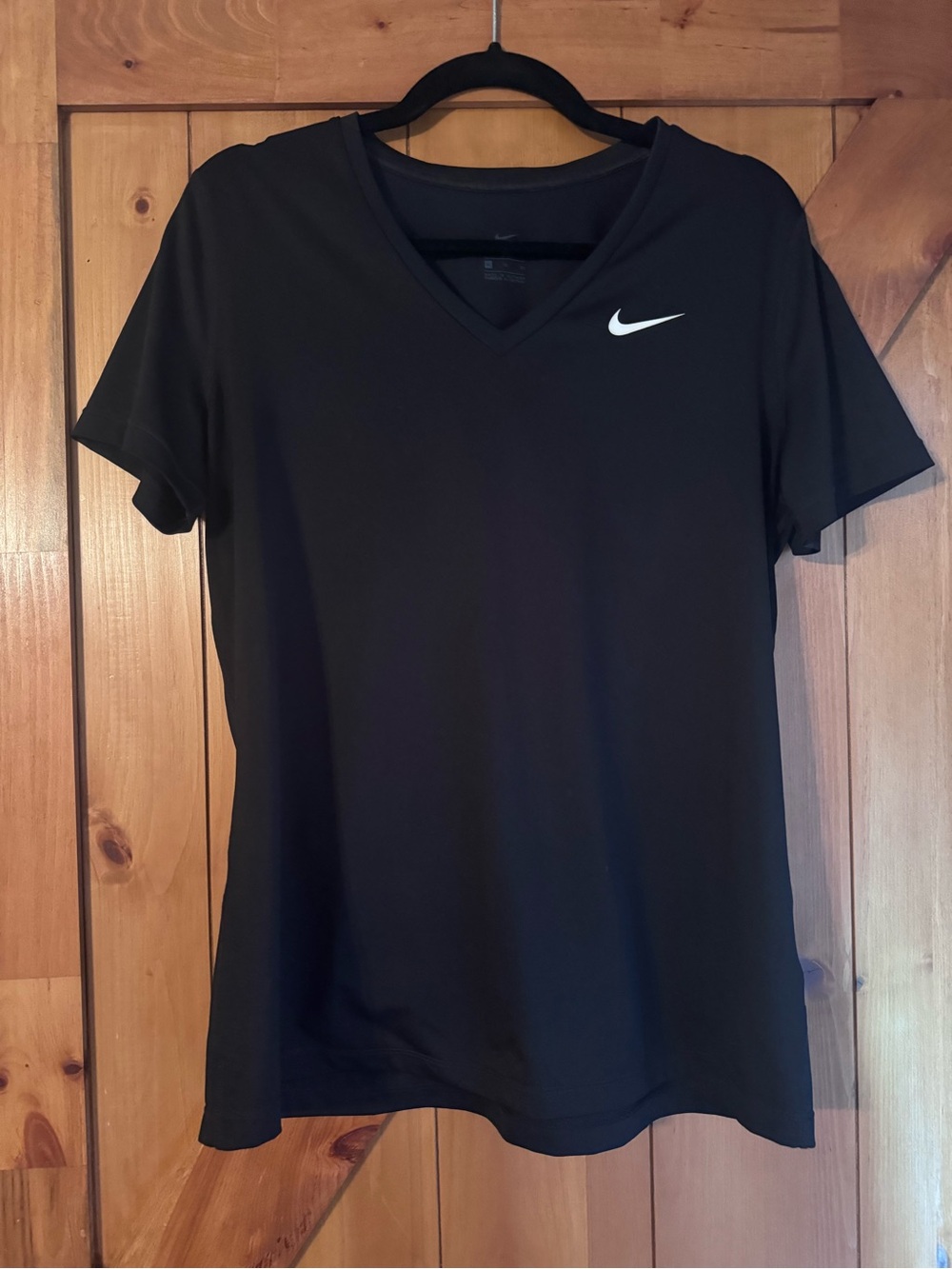 Nike Black V-Neck Dri-FIT Short Sleeve Tee with White Swoosh